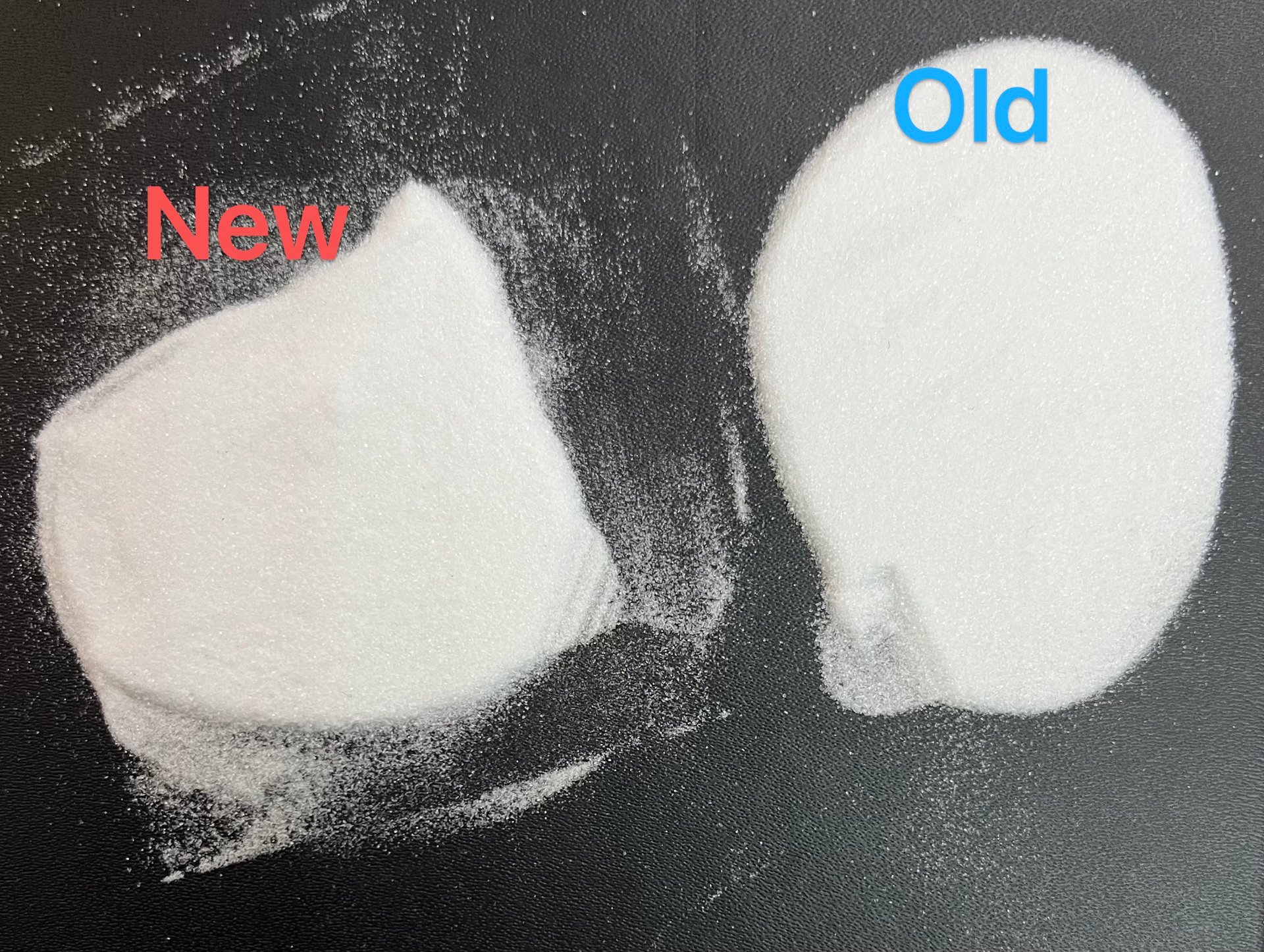 Side-by-side comparison of the new batch and a previously used batch of fused silica.