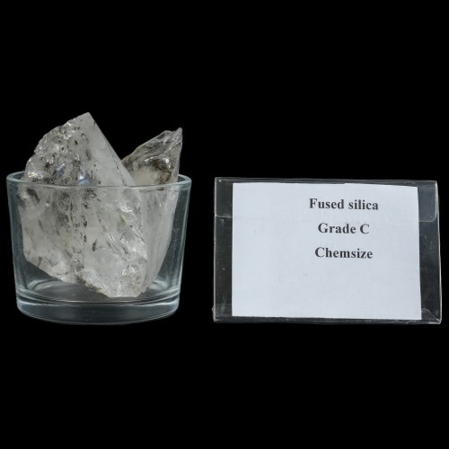 Grade C fused silica lump with larger black lines and possible cristobalite pieces